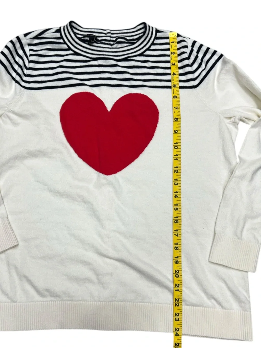 Talbots Cream Sweater with Red Heart and Navy Stripes - Picture 4 of 9